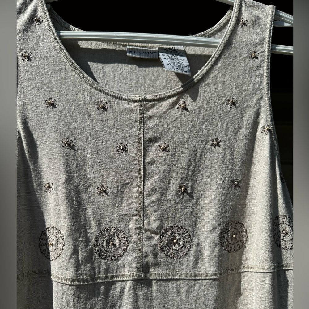 White Stag Linen Blend Lagenlook Tank Maxi Dress Shift Boho Size M Coastal Airy — image 6 of 8